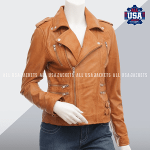 Womens Brown Double Brested Leather Jacket