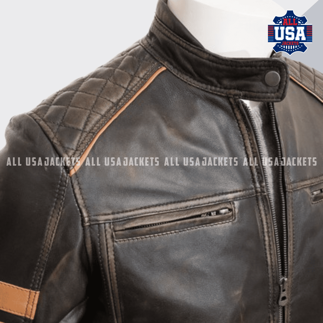 Men Vintage Cafe Racer Distressed Biker Leather Jacket