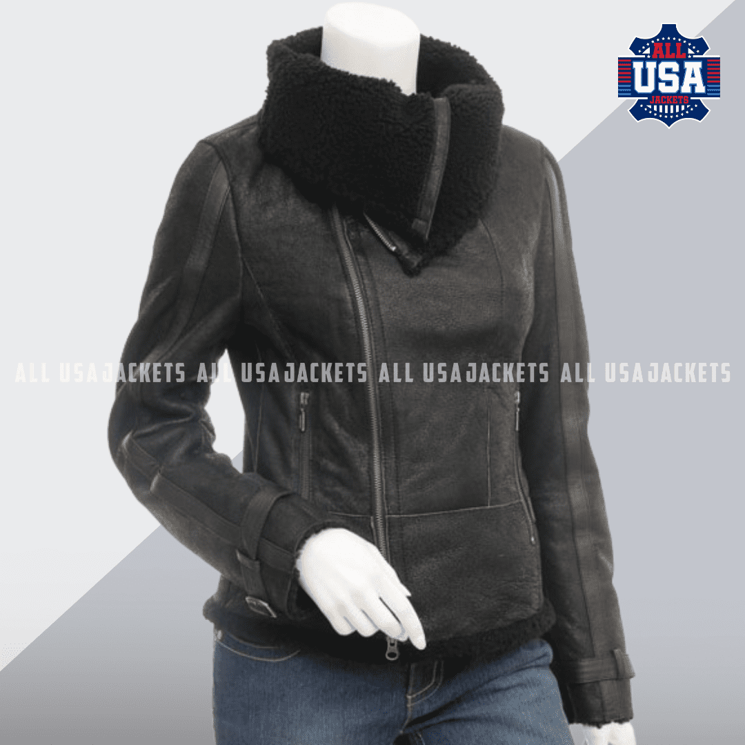Womens Sheepskin Biker Jacket