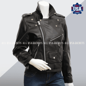 Women Double Breasted Black Leather Jacket