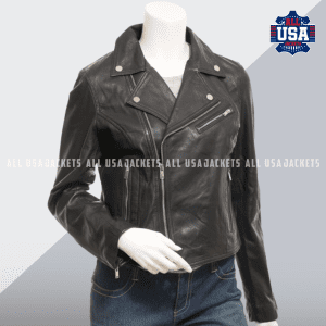 Womens Black Leather Biker Jacket