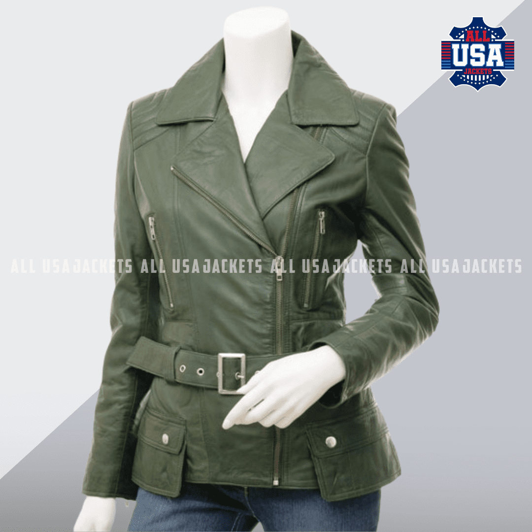 Women Double Breasted Green Jacket